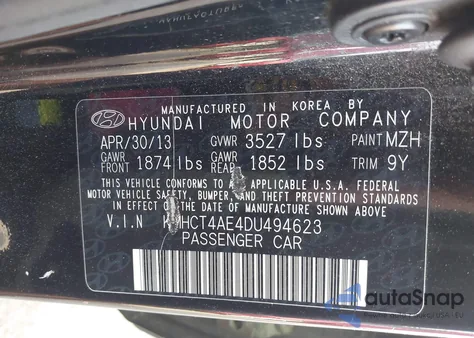 2013 Hyundai Accent Gls из США, поврежденный, VIN KMHCT4AE4DU494623